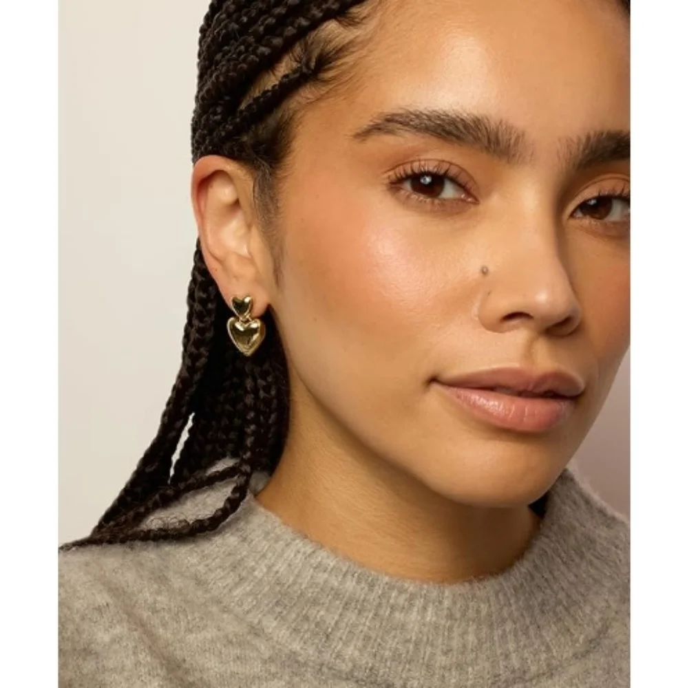 14K Gold Plated Sterling Silver Posts Chunky Heart Statement Earrings